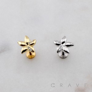 FLORAL FIVE-PETAL CZ FLOWER SPRING THREADLESS (PUSH IN) 316L SURGICAL STEEL LABRET SET